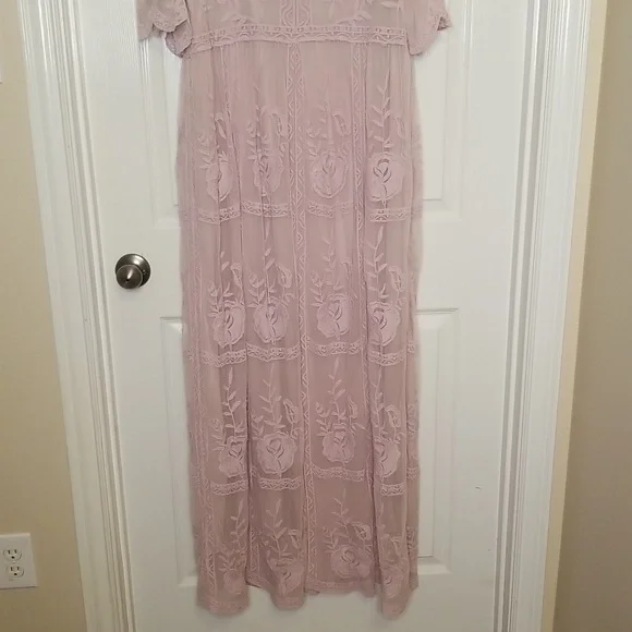 Tea N Rose Womens Shortsleeve Sheer Lined Lavender Maxi Dress - Picture 3 of 12